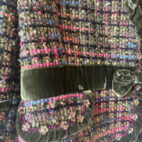 Cynthia Steffe Tweed Velvet Trim Cropped Jacket Made in USA L - Picture 4 of 8